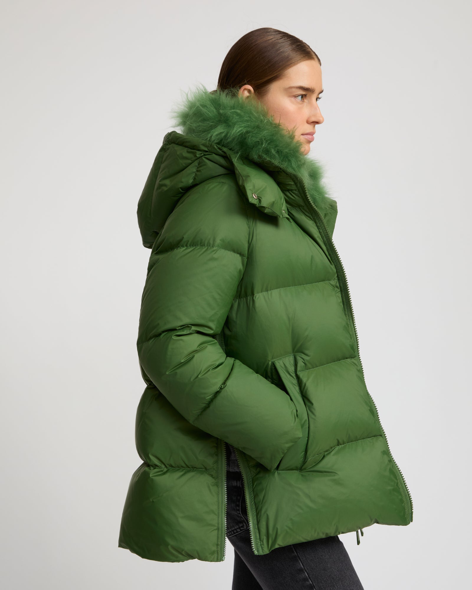Iconic "A" line down jacket with lambswool collar - Yves Salomon