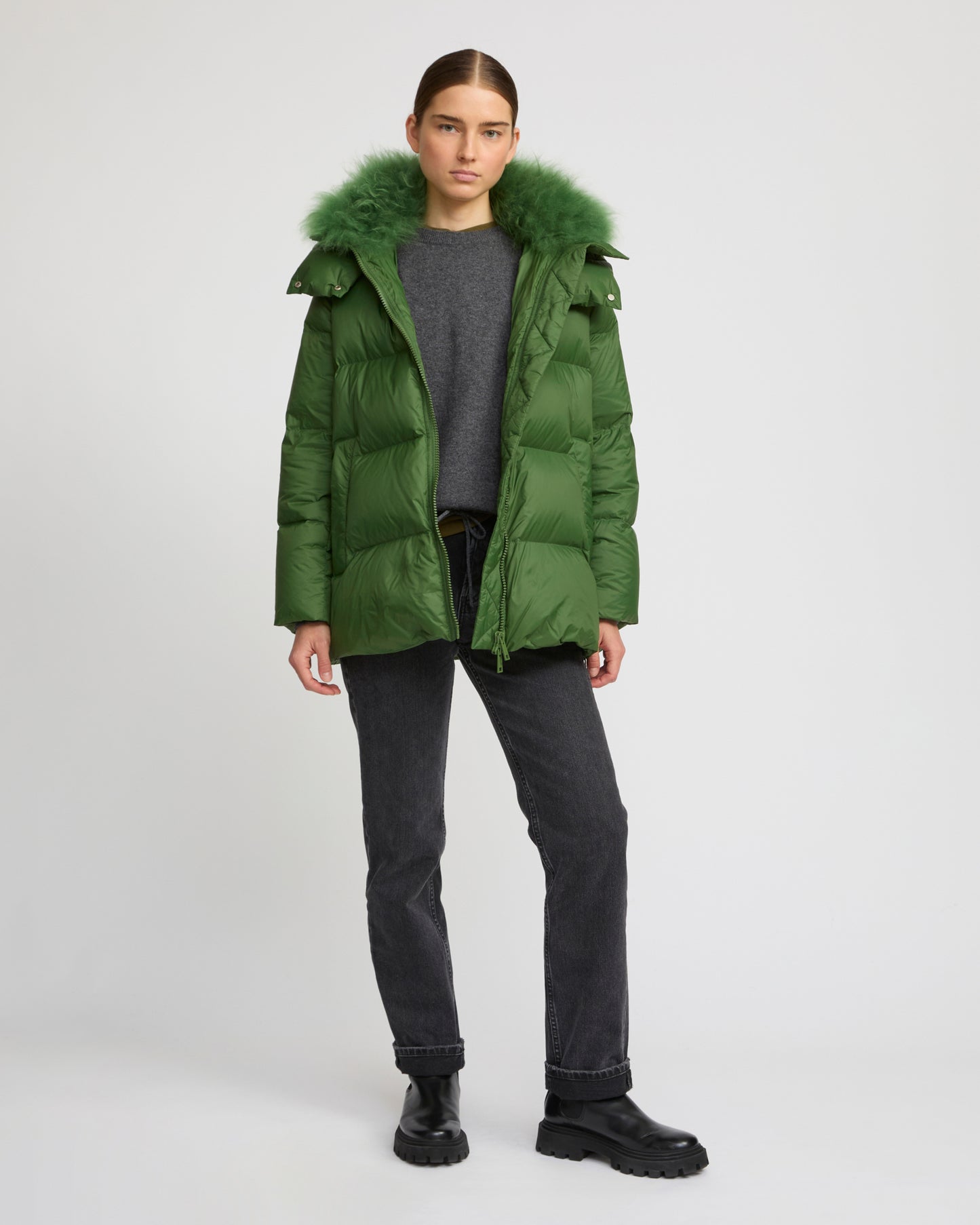 Iconic "A" line down jacket with lambswool collar - Yves Salomon