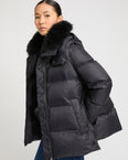 Iconic "A" line down jacket with lambswool collar