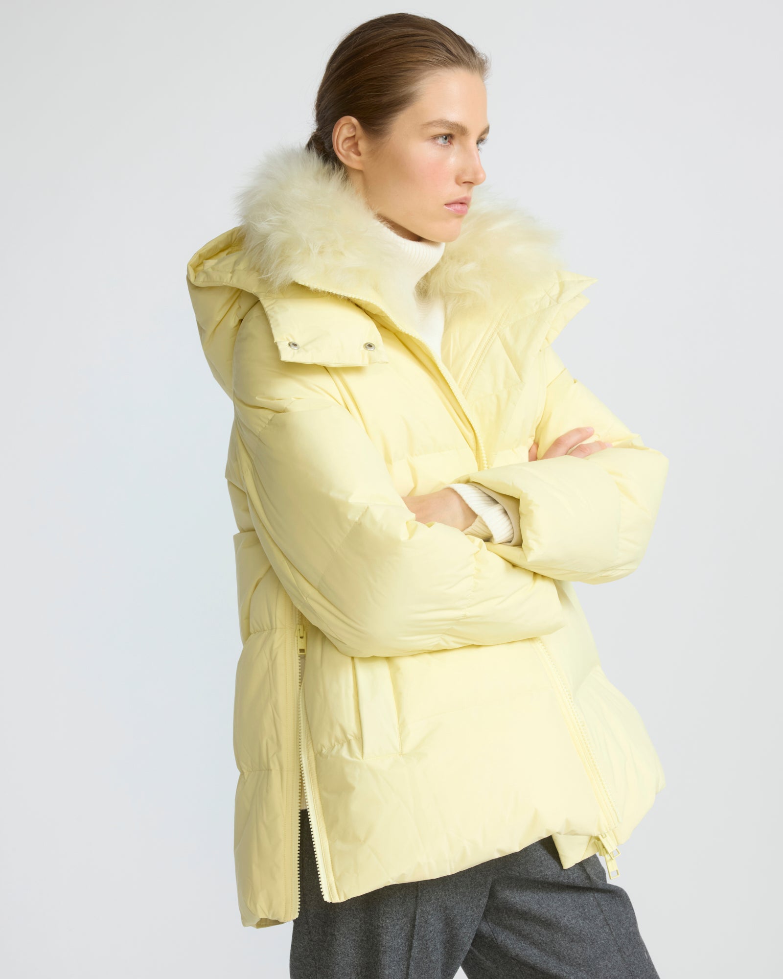 A-line down jacket in waterproof technical fabric with airy lambswool trim - Yves Salomon - New Fall/Winter Collection