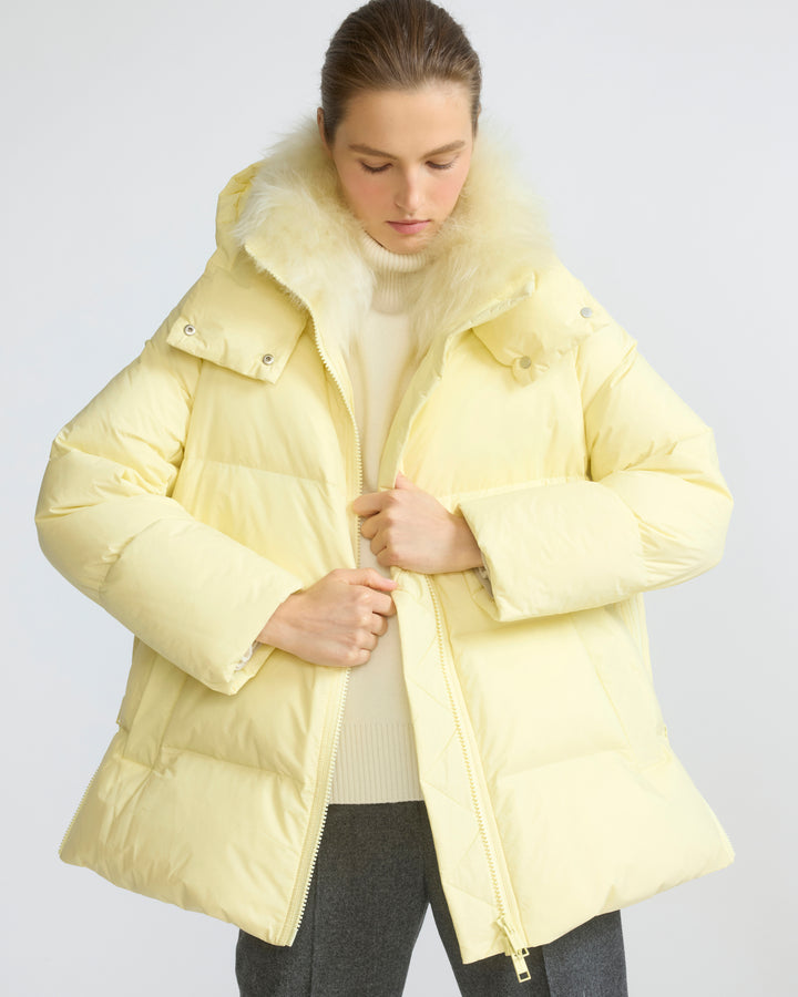 A-line down jacket in waterproof technical fabric with airy lambswool trim - Yves Salomon - New Fall/Winter Collection