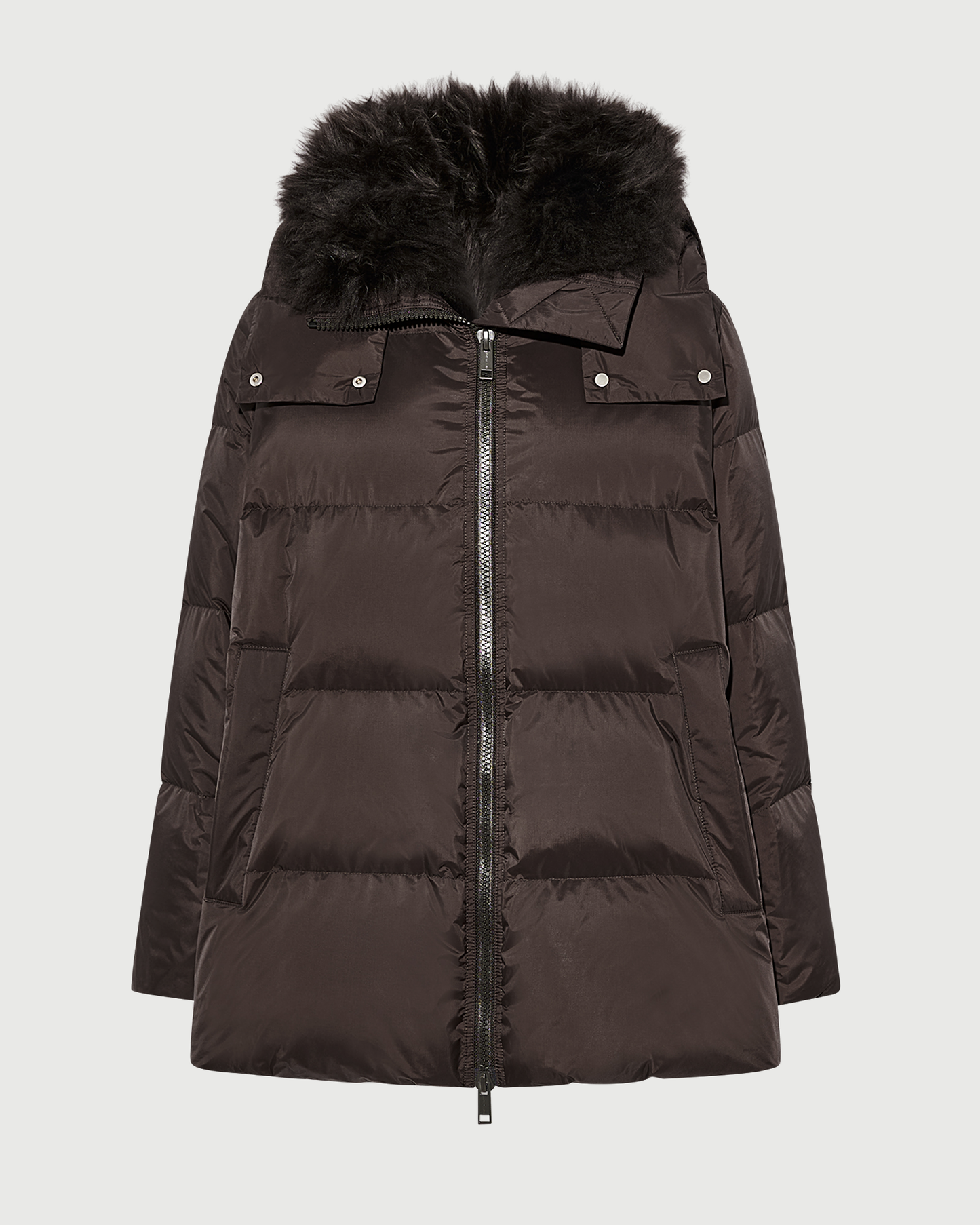 A-line down jacket in waterproof technical fabric with airy lambswool trim - Yves Salomon - New Fall Winter Collection