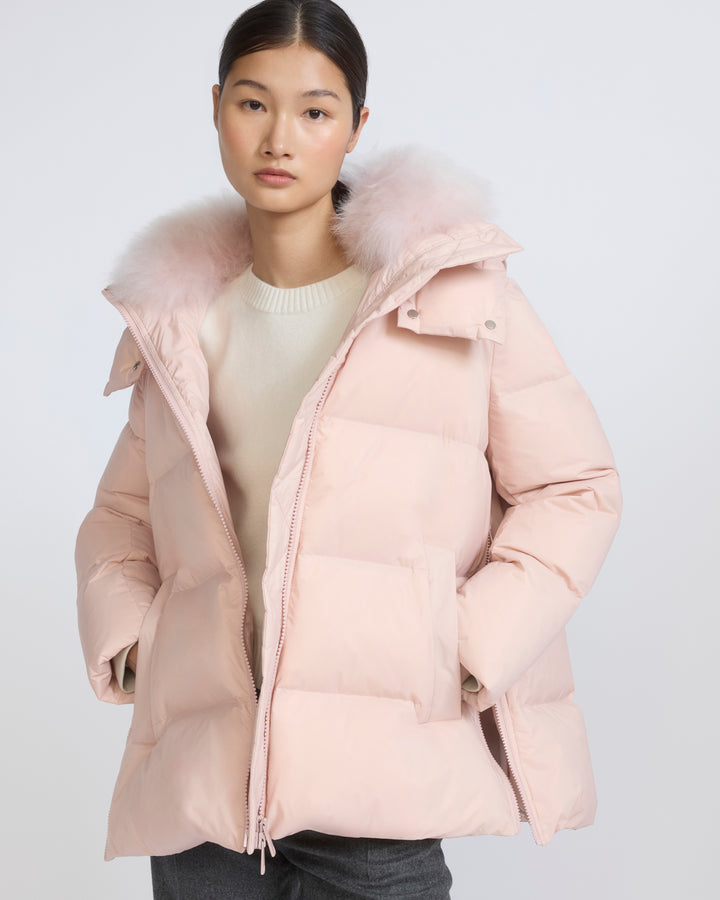 A-line down jacket in waterproof technical fabric with airy lambswool trim - Yves Salomon - New Fall/Winter Collection