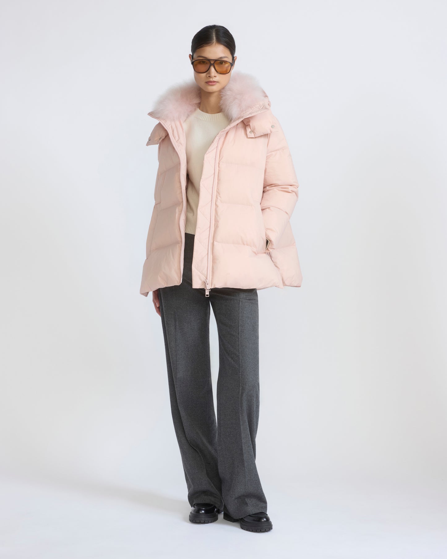 A-line down jacket in waterproof technical fabric with airy lambswool trim - Yves Salomon - New Fall/Winter Collection
