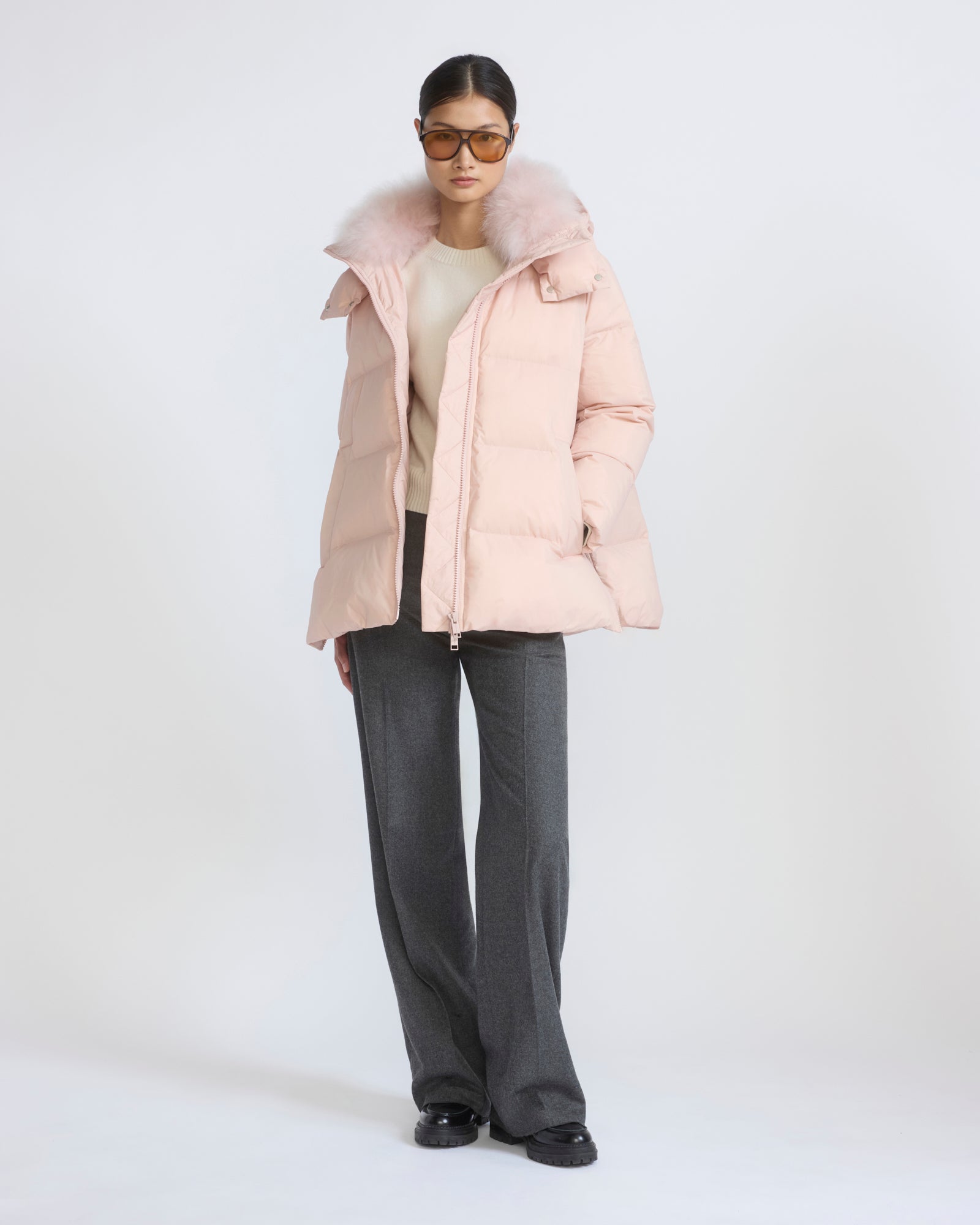 A-line down jacket in waterproof technical fabric with airy lambswool trim - Yves Salomon - New Fall/Winter Collection