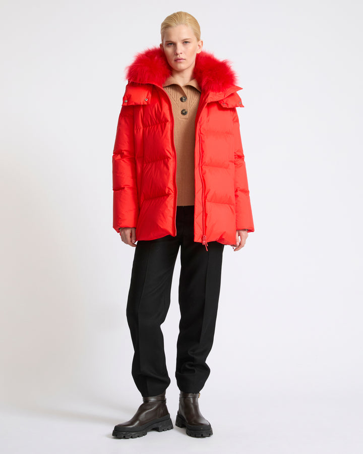 A-line down jacket in waterproof technical fabric with airy lambswool trim - Yves Salomon - New Fall Winter Collection