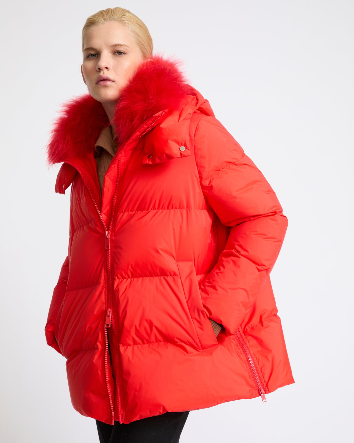 A-line down jacket in waterproof technical fabric with airy lambswool trim - Yves Salomon - New Fall Winter Collection