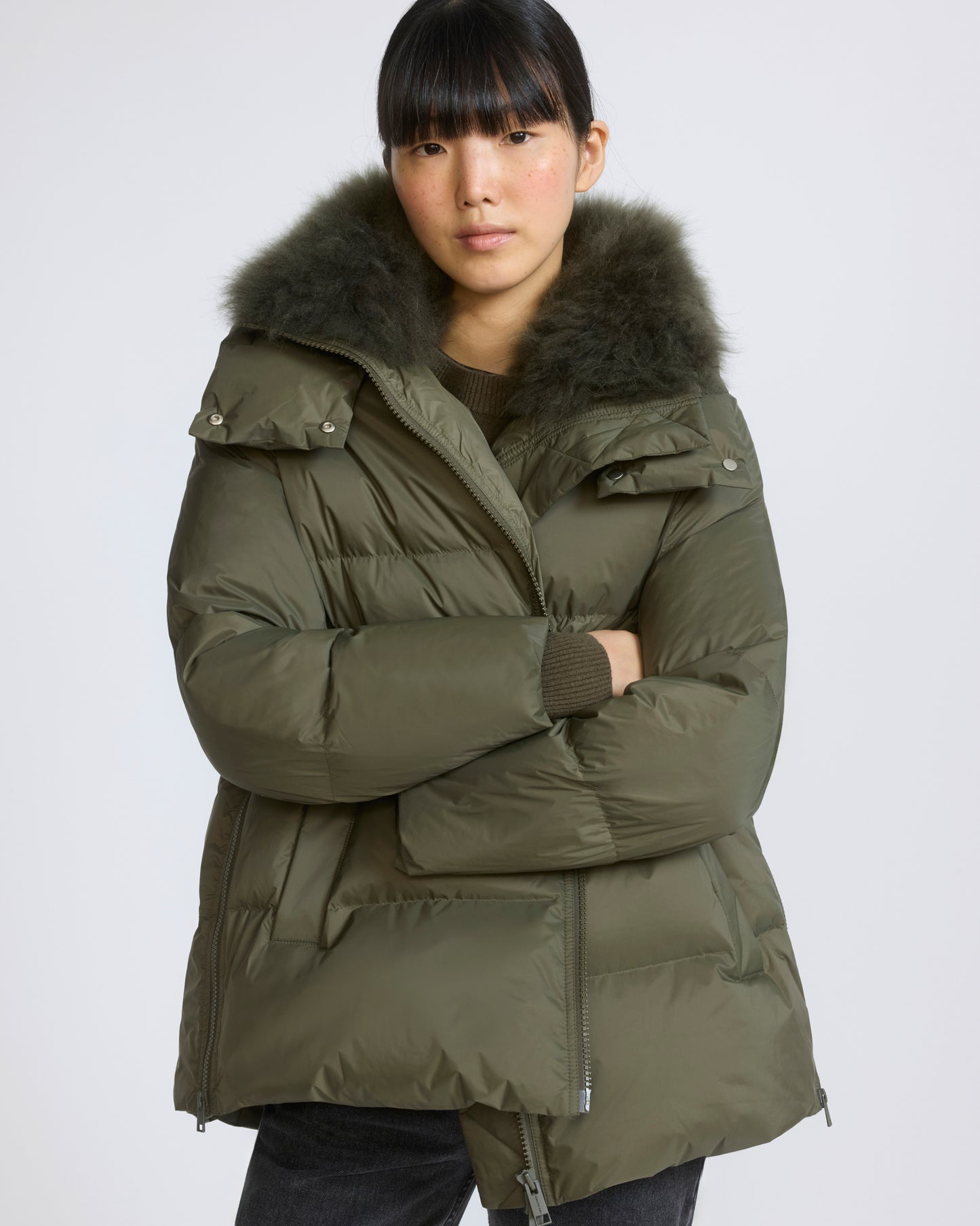 A-line down jacket in waterproof technical fabric with airy lambswool trim - Yves Salomon - New Fall/Winter Collection