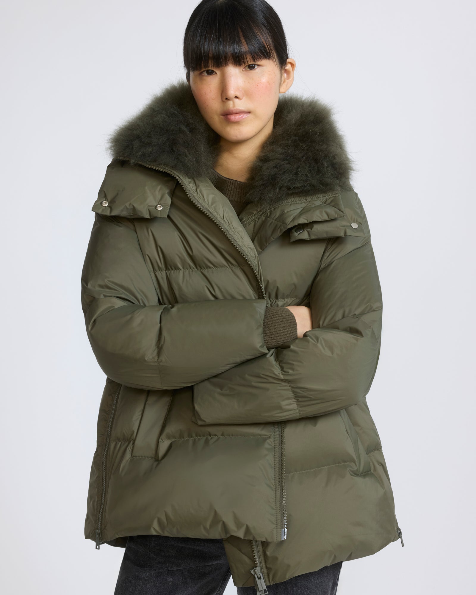 A-line down jacket in waterproof technical fabric with airy lambswool trim - Yves Salomon - New Fall/Winter Collection
