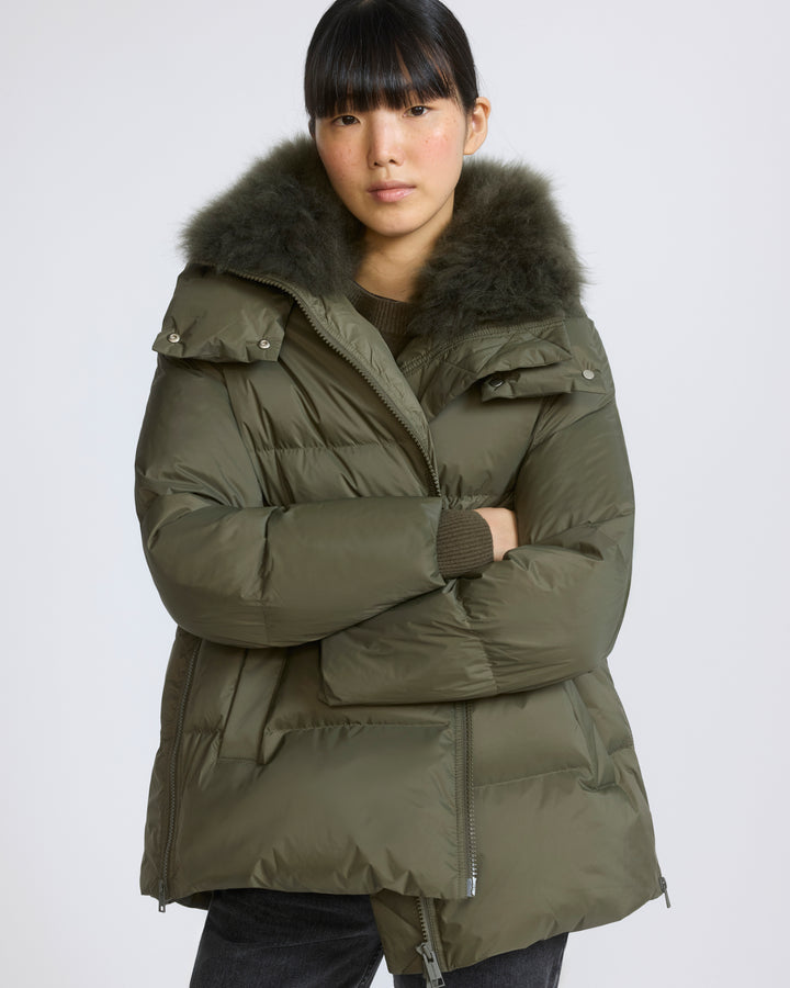 A-line down jacket in waterproof technical fabric with airy lambswool trim - Yves Salomon - New Fall/Winter Collection