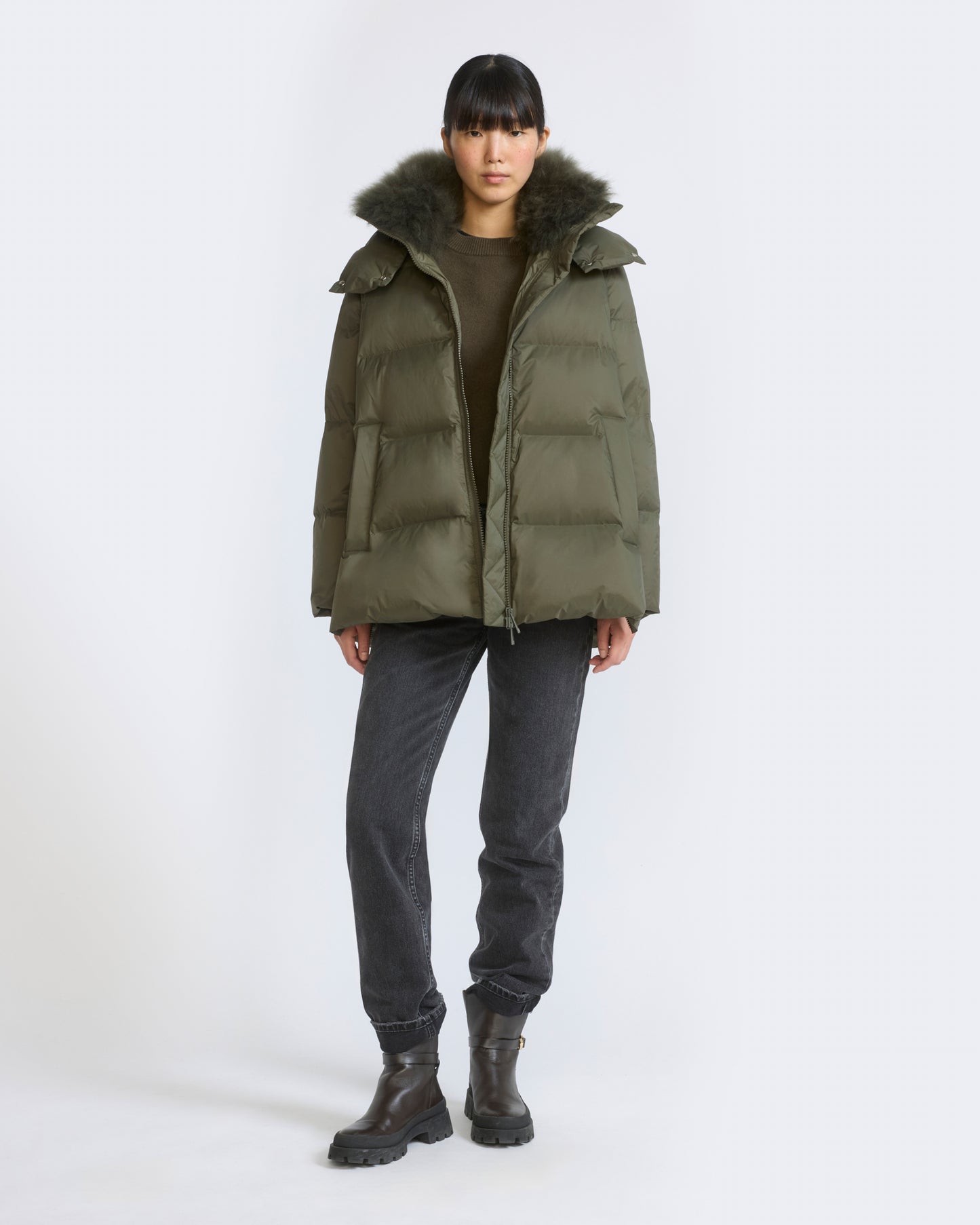 A-line down jacket in waterproof technical fabric with airy lambswool trim - Yves Salomon - New Fall/Winter Collection