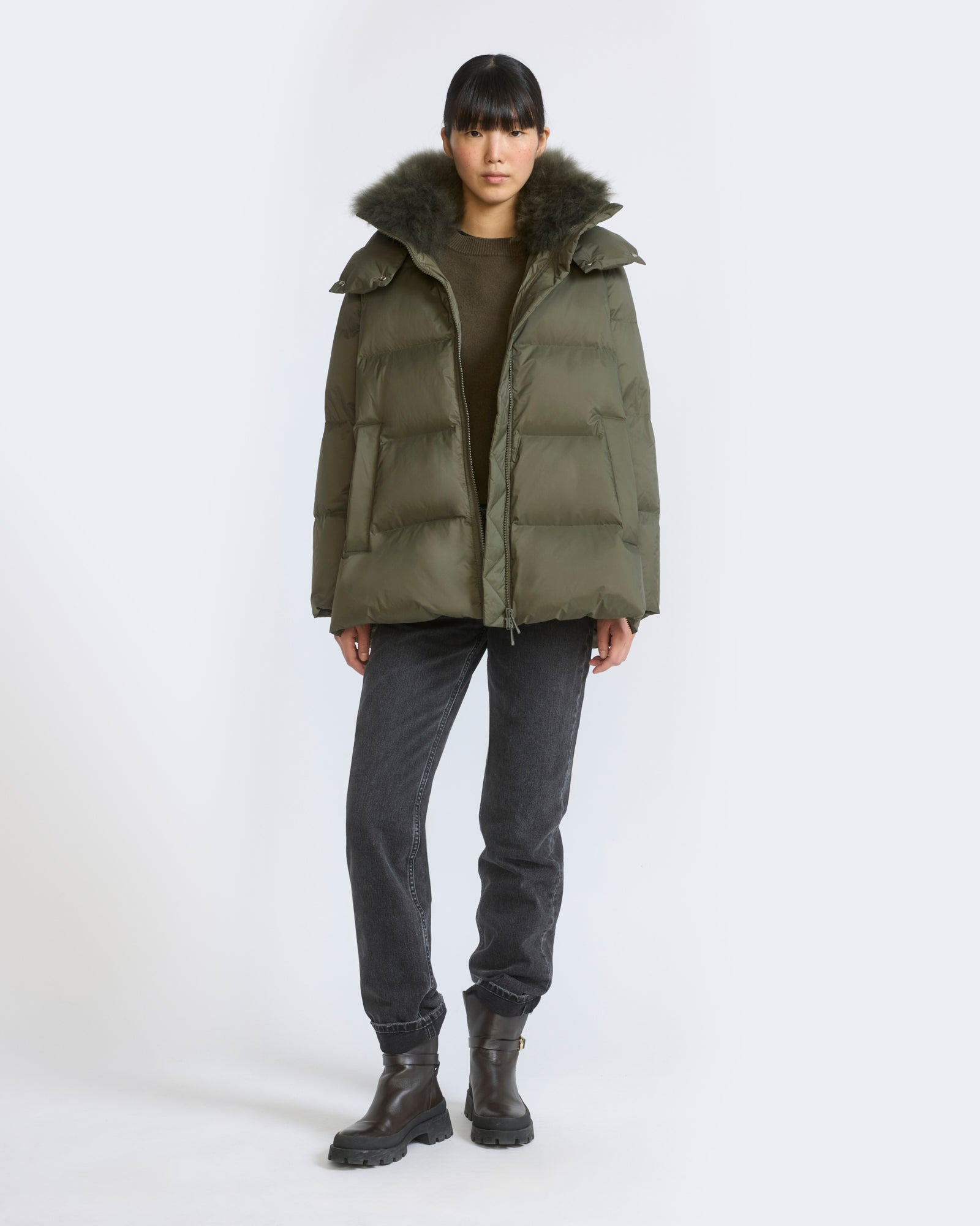 A-line down jacket in waterproof technical fabric with airy lambswool trim - Yves Salomon - New Fall/Winter Collection