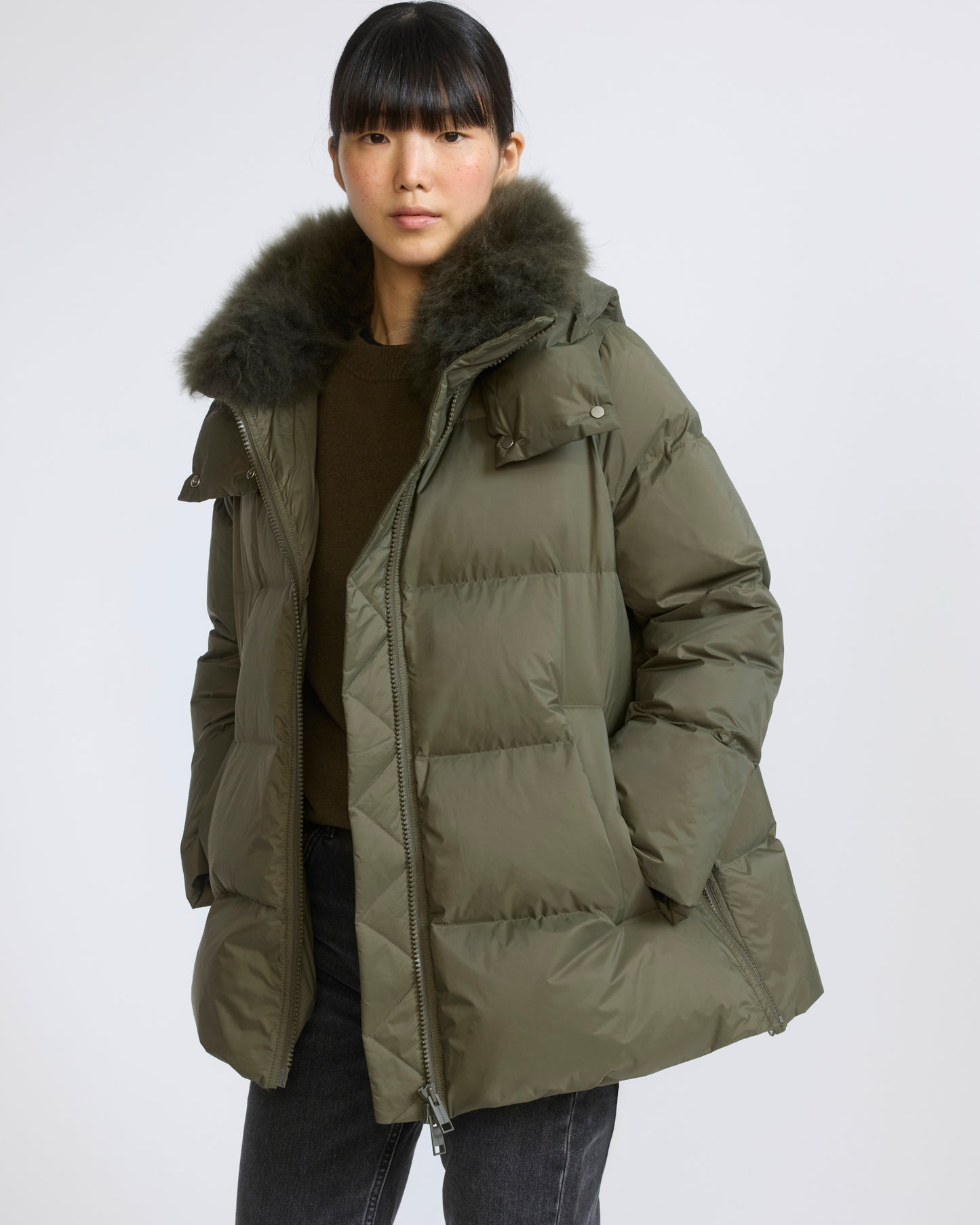 A-line down jacket in waterproof technical fabric with airy lambswool trim - Yves Salomon - New Fall/Winter Collection