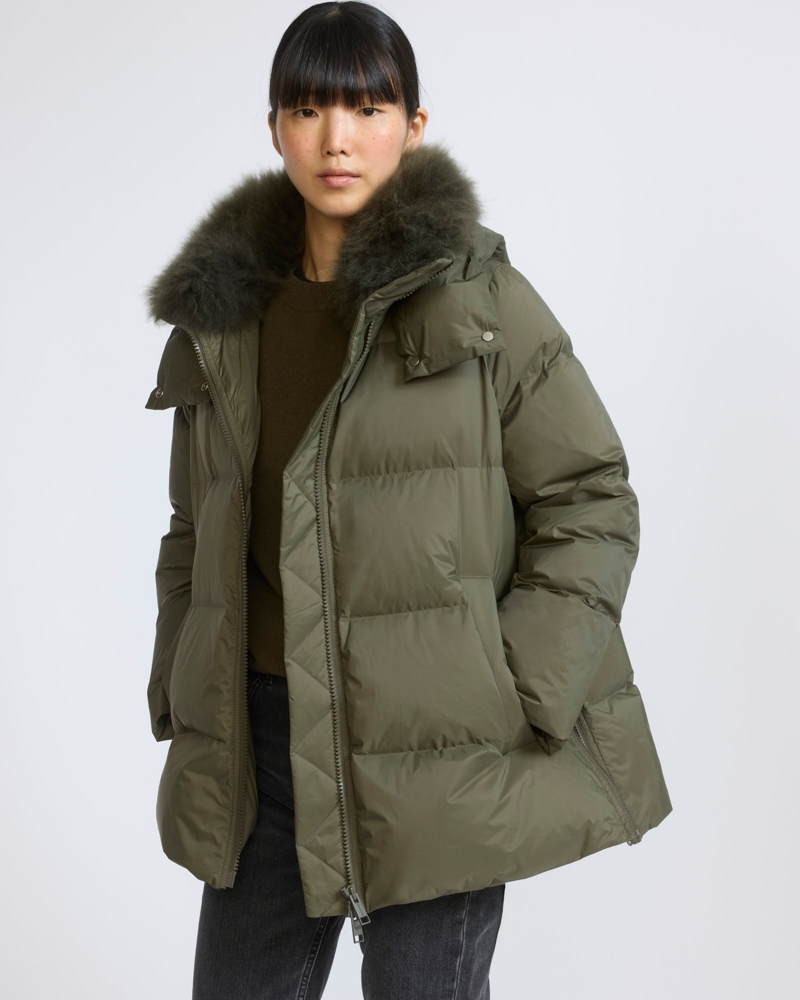 A-line down jacket in waterproof technical fabric with airy lambswool trim - Yves Salomon - New Fall/Winter Collection