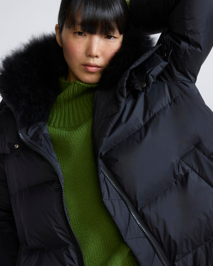 A-line down jacket in waterproof technical fabric with airy lambswool trim - Yves Salomon - New Fall/Winter Collection