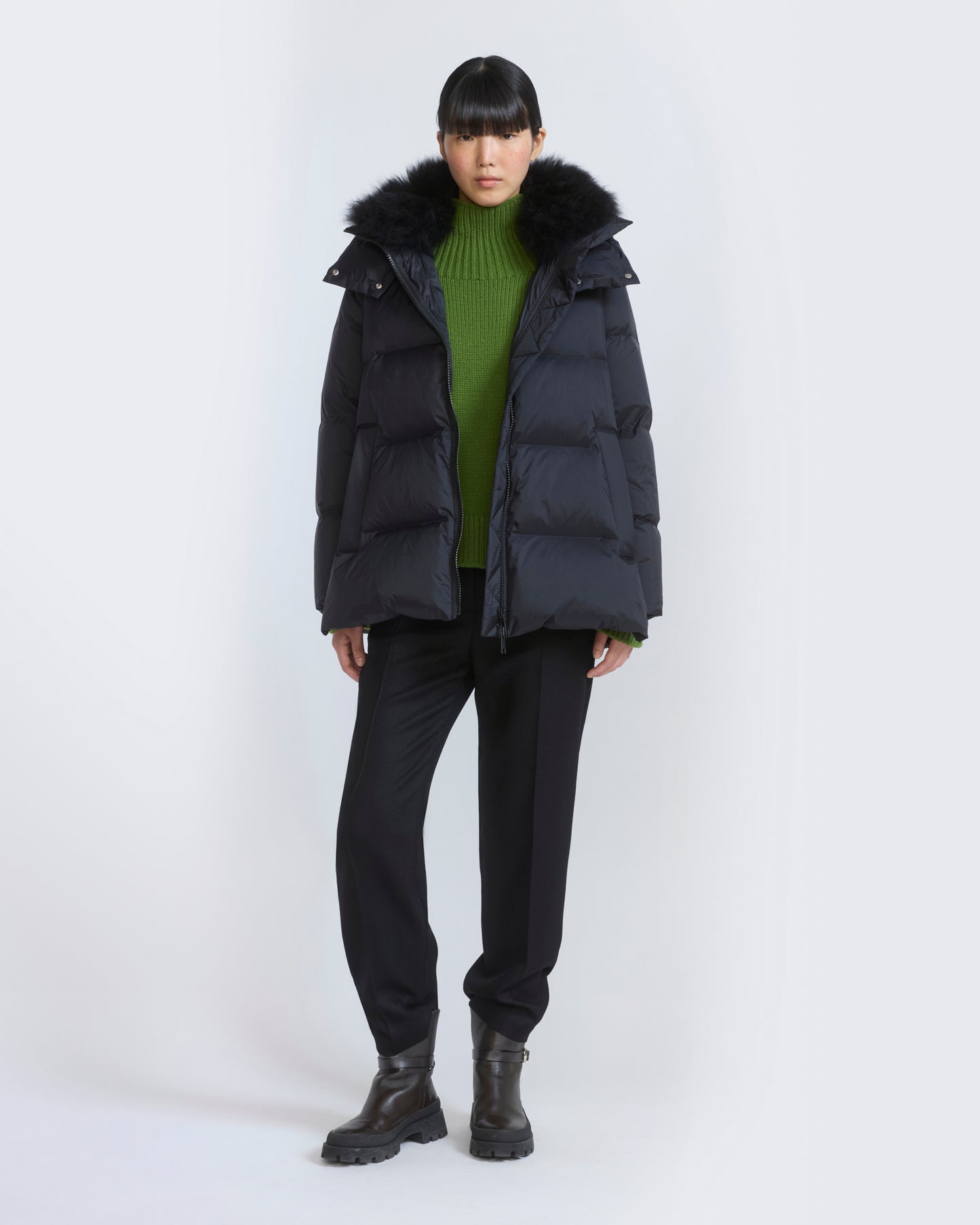 A-line down jacket in waterproof technical fabric with airy lambswool trim - Yves Salomon - New Fall/Winter Collection