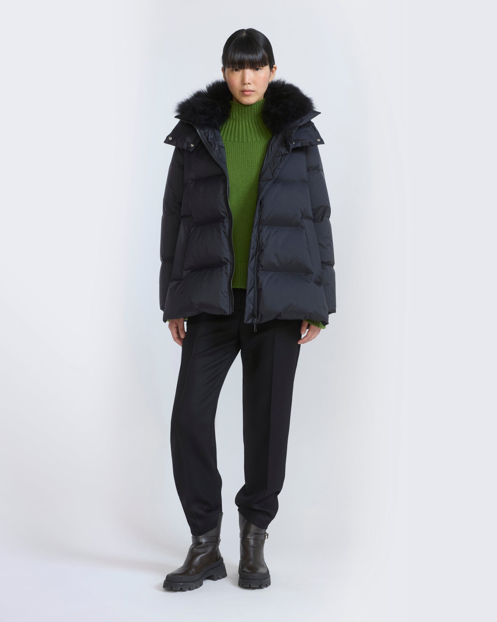 A-line down jacket in waterproof technical fabric with airy lambswool trim - Yves Salomon - New Fall/Winter Collection