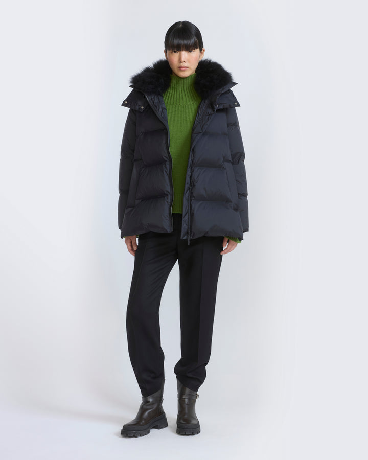 A-line down jacket in waterproof technical fabric with airy lambswool trim - Yves Salomon - New Fall/Winter Collection