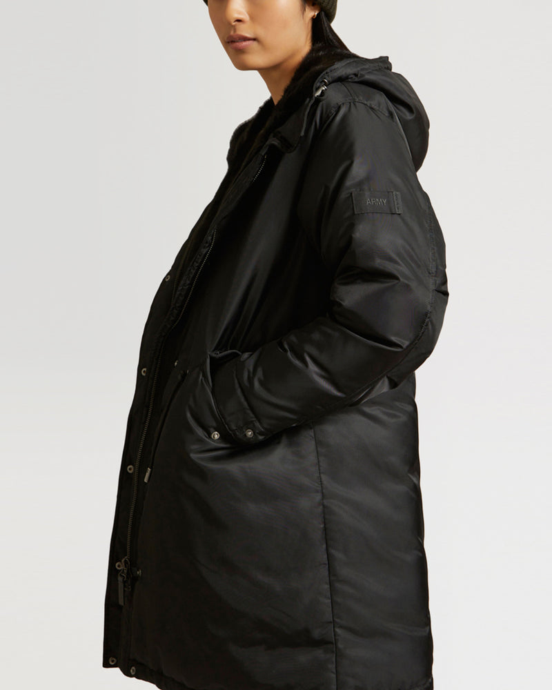 Long bomber parka with mink fur