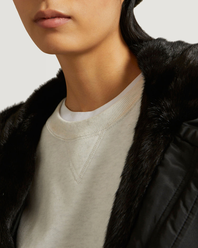 Long bomber parka with mink fur