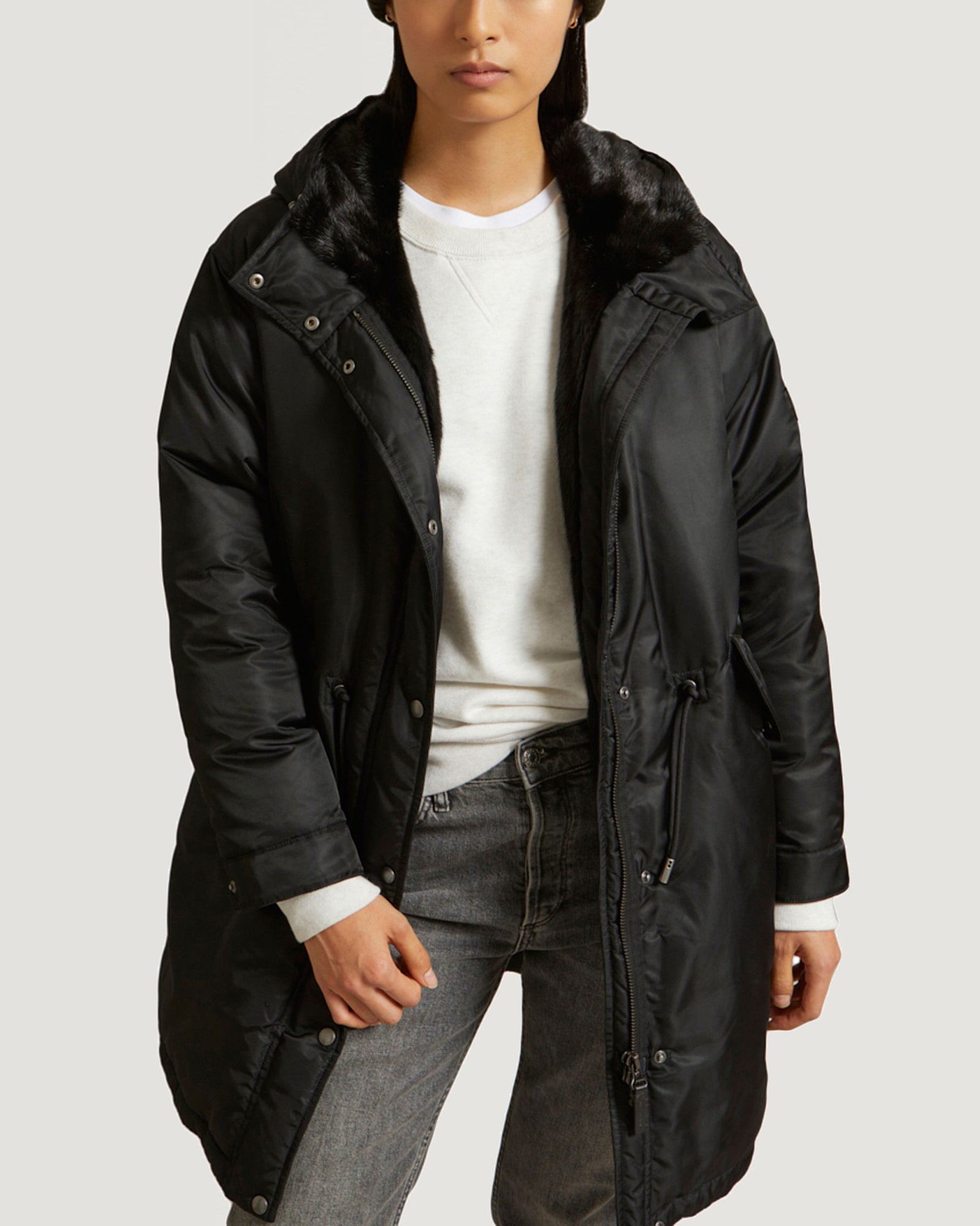 Long parka with mink fur trim - black - Winter sale – Yves Salomon US