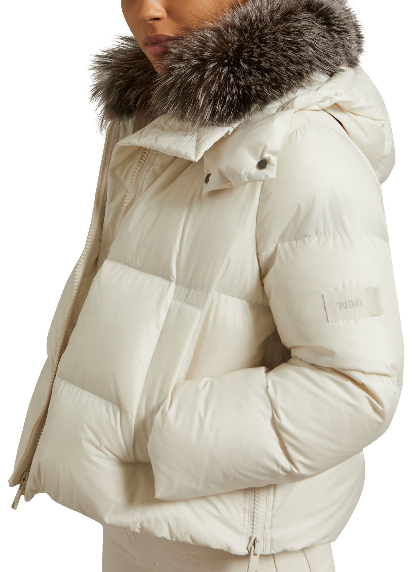 Winter sale & boxing day Yves Salomon -Short "A" line down jacket in water-repellent technical fabric with fox fur collar
