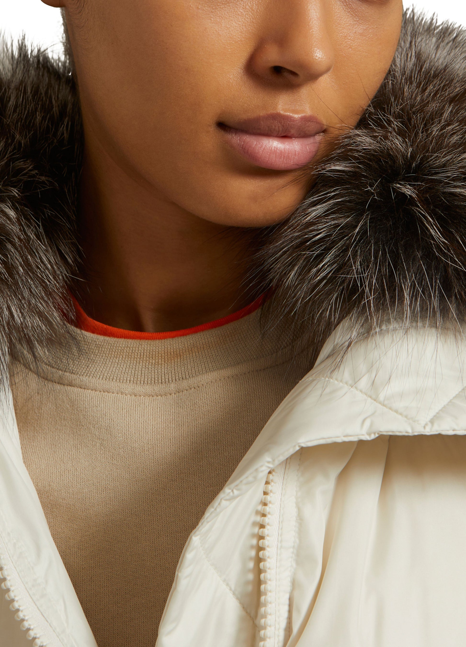 Winter sale & boxing day Yves Salomon -Short "A" line down jacket in water-repellent technical fabric with fox fur collar