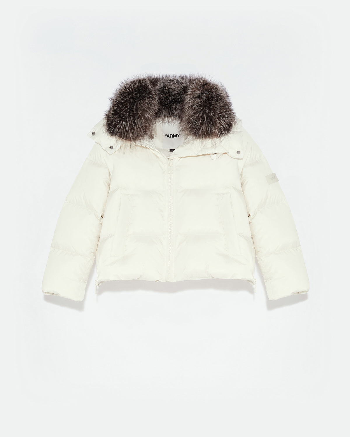 Winter sale & boxing day Yves Salomon -Short "A" line down jacket in water-repellent technical fabric with fox fur collar
