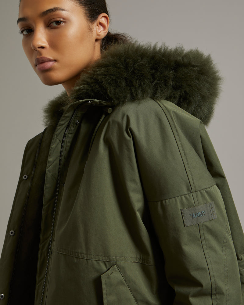 Cropped reversible parka in weather-resistant technical fabric and ...