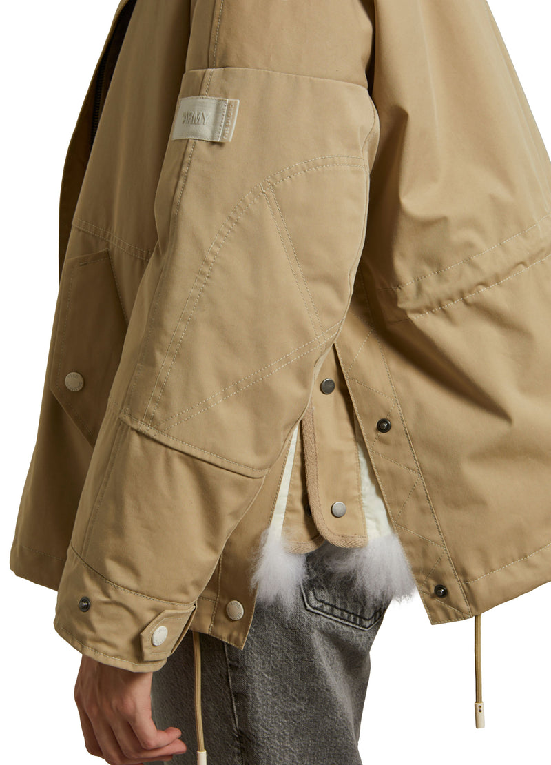 Cropped reversible parka in weather-resistant technical fabric and fluffy lambswool