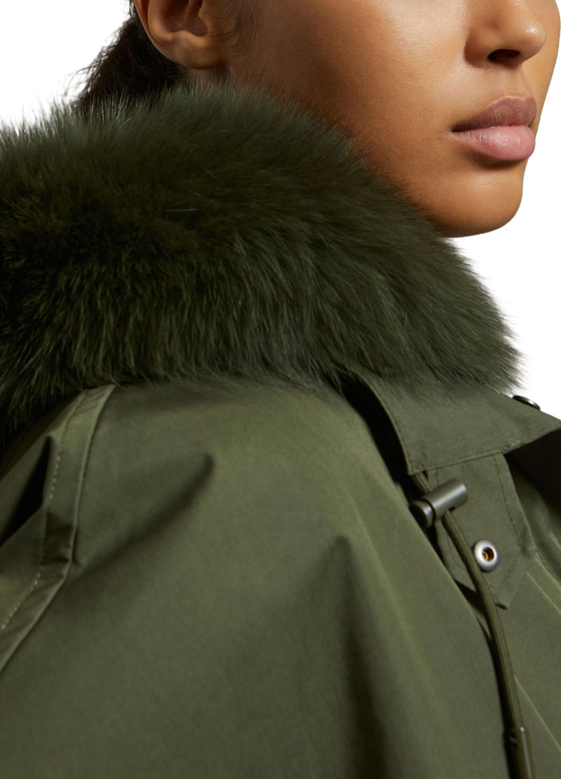 Cropped parka in waterproof technical fabric with fox and rabbit fur