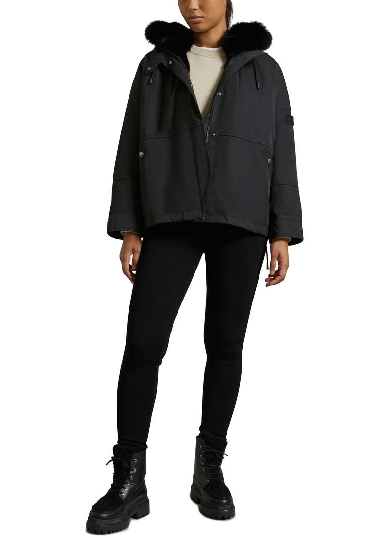 Cropped parka in waterproof technical fabric with fox and rabbit fur