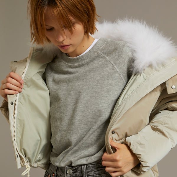 Cropped down jacket in a water-repellent glossy technical fabric