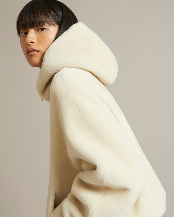 Reversible jacket in water-repellent technical fabric and shearling - beige - Yves Salomon