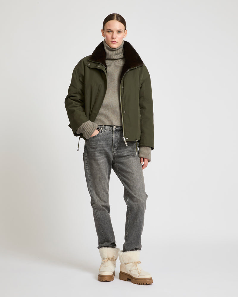 Short jacket with mink collar - khaki - Yves Salomon