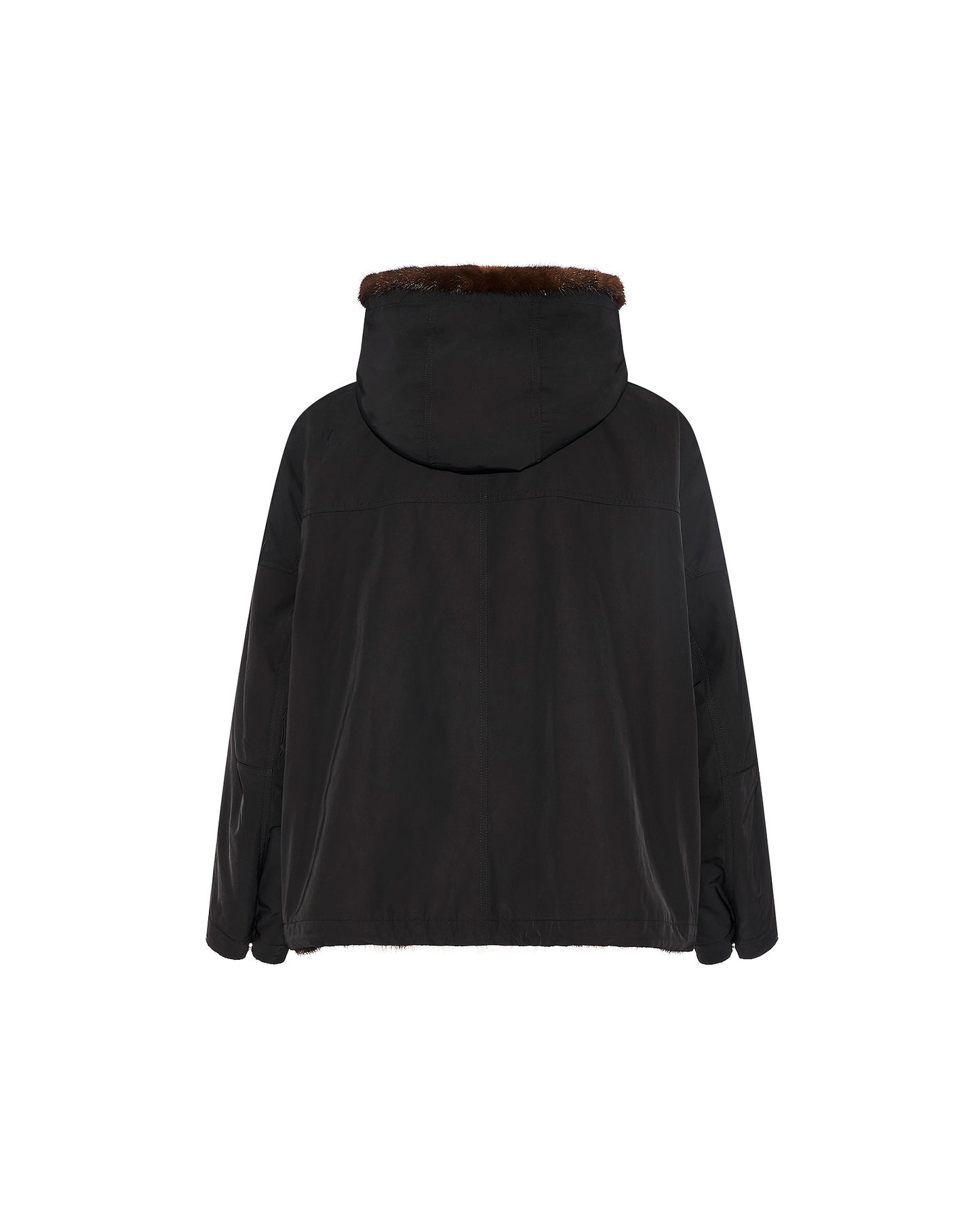 Short reversible parka in water-repellent technical fabric and long-haired mink