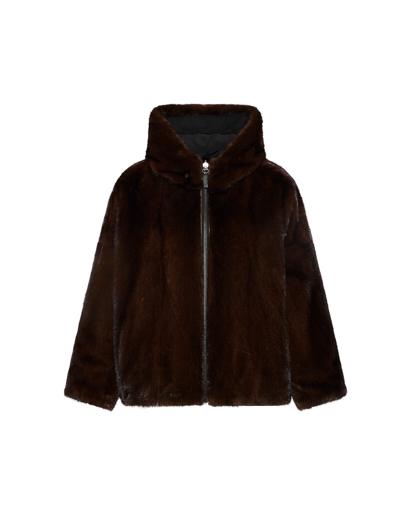 Short reversible parka in water-repellent technical fabric and long-haired mink