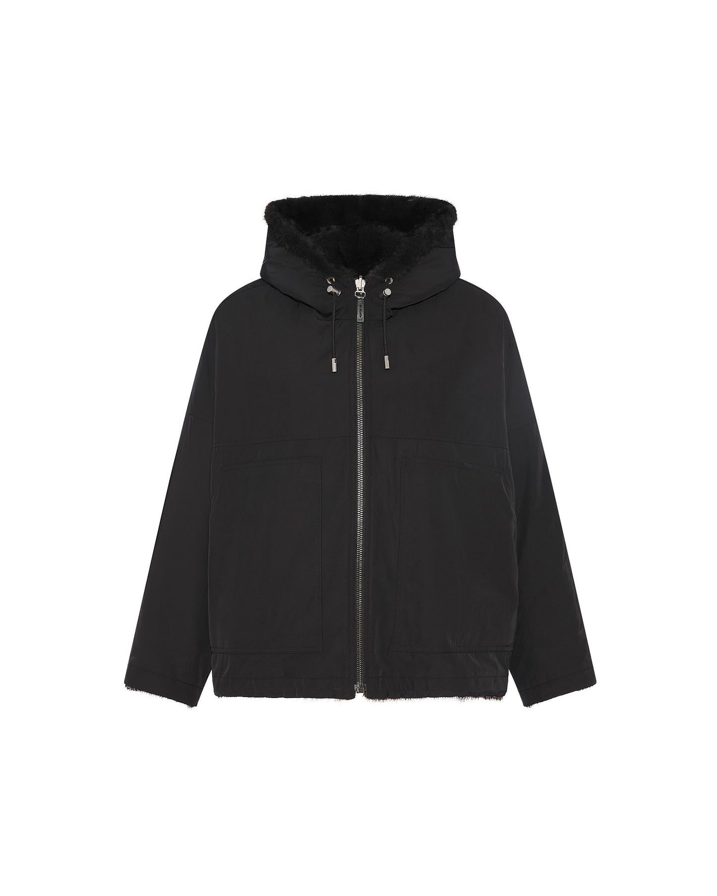 Short reversible parka in water-repellent technical fabric and long-haired mink -Yves Salomon