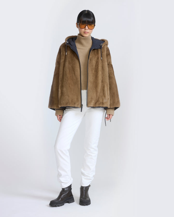 Short reversible water-repellent technical fabric jacket with mink fur - Yves Salomon - New Fall/Winter Collection
