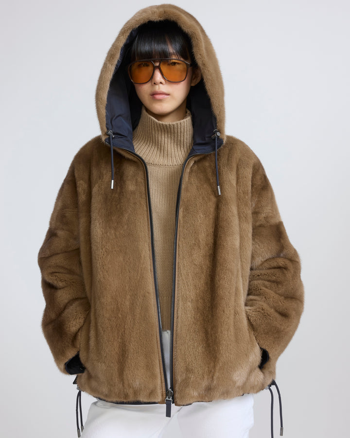 Short reversible water-repellent technical fabric jacket with mink fur - Yves Salomon - New Fall/Winter Collection