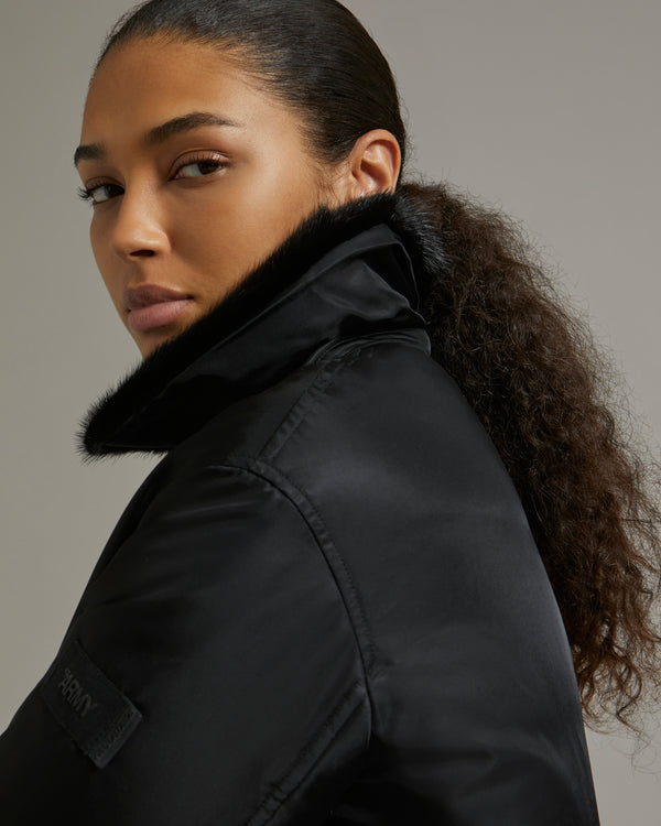 Jacket in water-repellent technical fabric with mink fur trim - black - Yves Salomon
