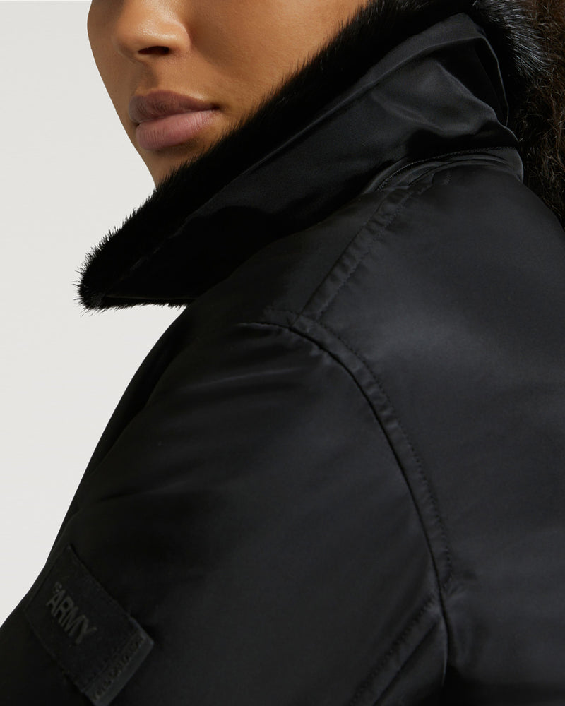 Jacket in water-repellent technical fabric with mink fur