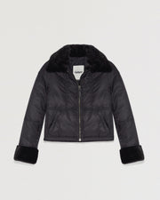 Jacket in water-repellent technical fabric with mink fur