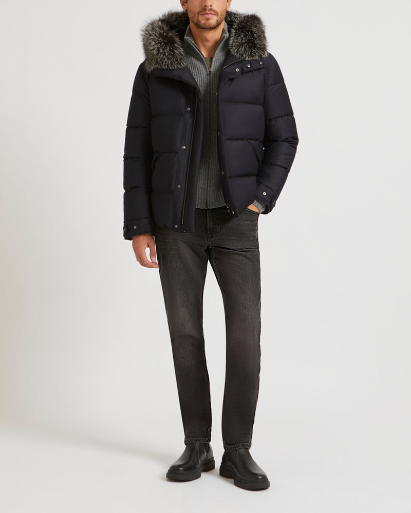 Loro Piana Fabric Down Jacket With Fox Fur Trim