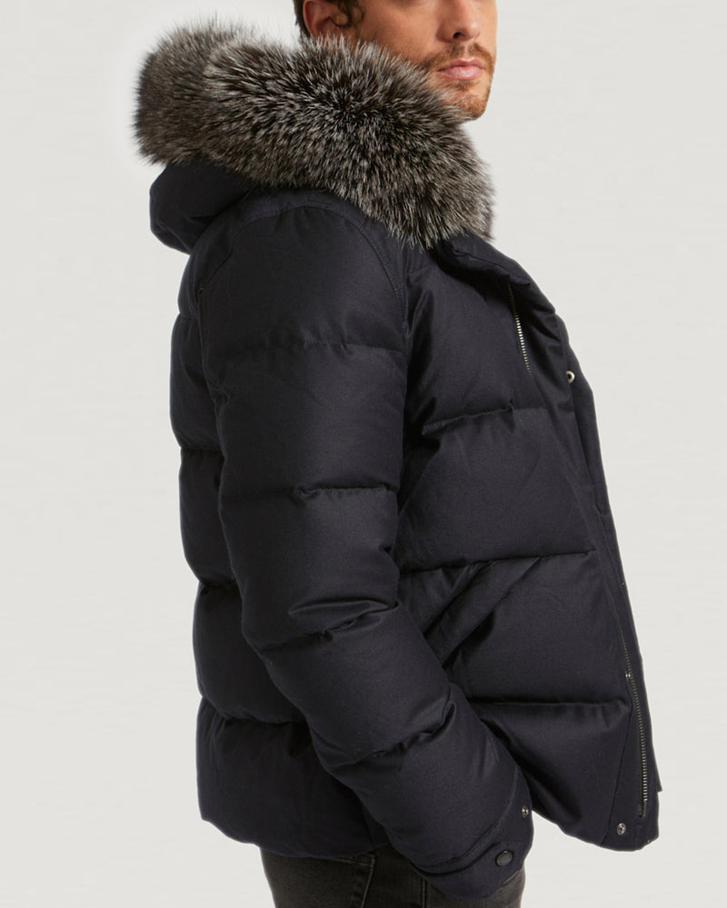 Loro Piana Fabric Down Jacket With Fox Fur Trim