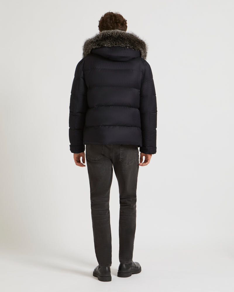 Loro Piana Fabric Down Jacket With Fox Fur Trim - navy - Yves Salomon