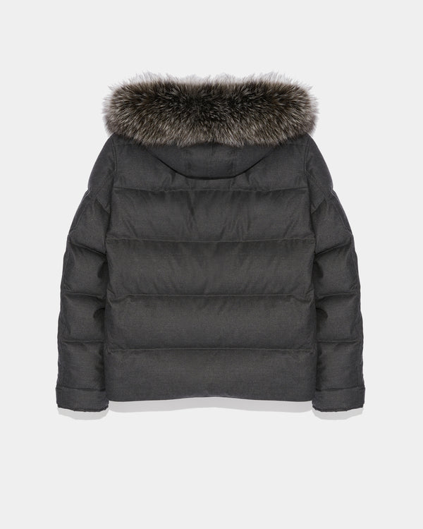 Loro Piana Fabric Down Jacket With Fox Fur Trim - grey - Yves Salomon