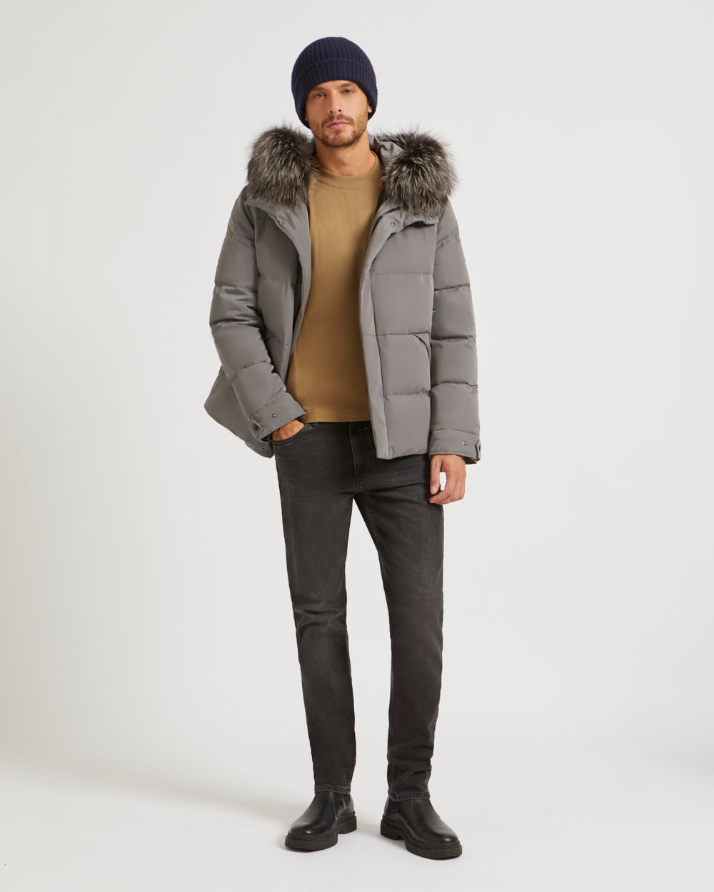 Short Down Jacket with Fox Trim-Yves salomon-Winter sale & boxing day