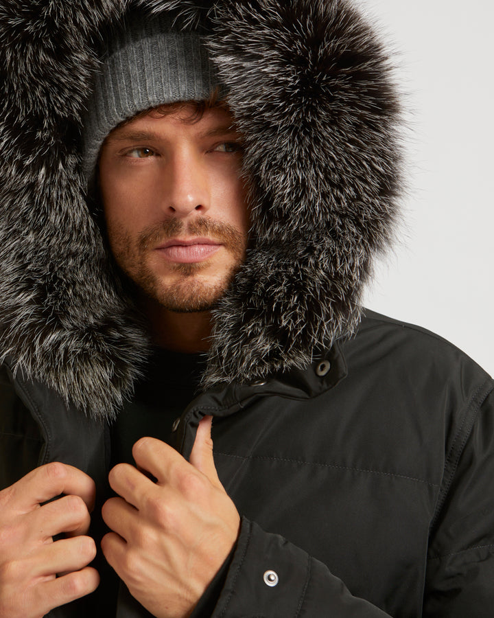 Short Down Jacket with Fox Trim-Yves salomon-Winter sale & boxing day