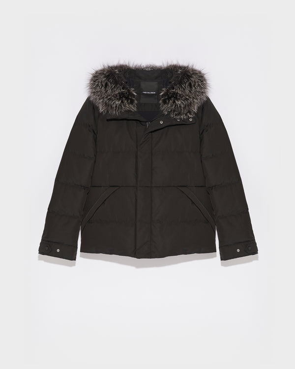 Short Down Jacket with Fox Trim-Yves salomon-Winter sale & boxing day